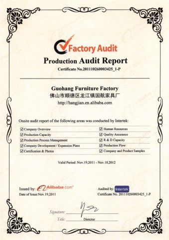 Factory Audit certificate from Hangjian Industrial (Heshan) Co., Ltd.
