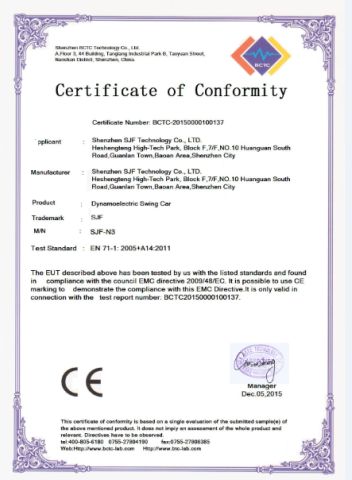 CE certificate of hoverboard certificate of Shenzhen SJF Technology Co., Ltd. – certificate photo, supplier certificates section