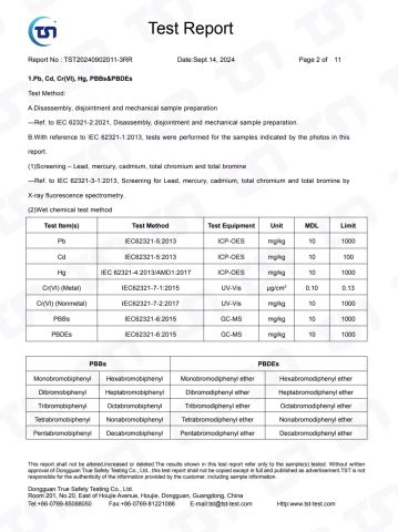RoHs Test Report certificate from Hangzhou Fengqing Printing Co., Ltd.