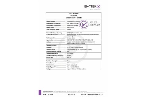 EN62115 certificate from Shantou Yanaa Toys Co., Ltd