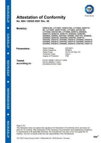 TUV CE LVD certificate certificate from Zhongshan Xusheng Lighting Co., Ltd.