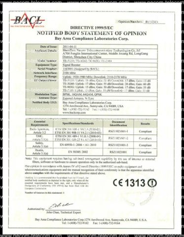 CE certificatation certificate from Shenzhen Necom Telecommunication Technologies Co., Ltd.