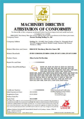CE Certificate certificate from Jiaozuo Taoding Trading Co., Ltd