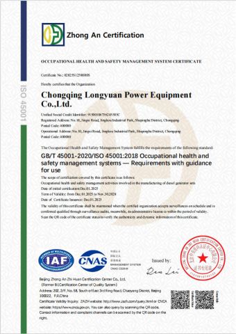 ISO 45001 certificate from Chongqing Longyuan Power Equipment Co., Ltd.