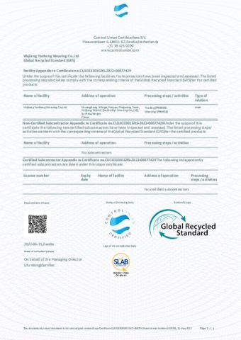GRS certificate of Suzhou Cenchen Textile Technology Co., Ltd. – certificate photo, supplier certificates section