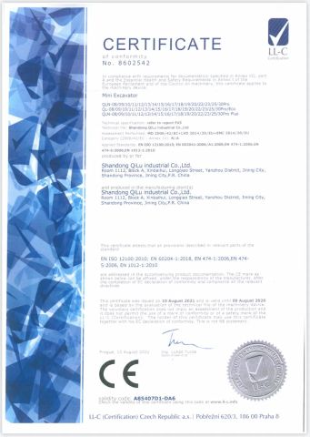 Excavator CE certificate from Shandong Qilu Industrial Co., Ltd.