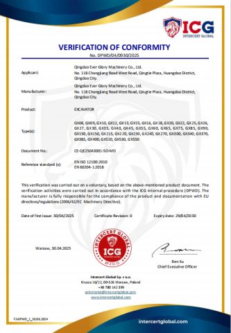 CE certificate from Qingdao Ever Glory Machinery Co., Ltd.