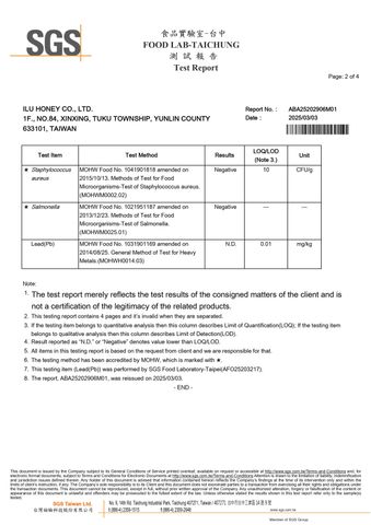 SGS certificate from ILU HONEY CO.,LTD