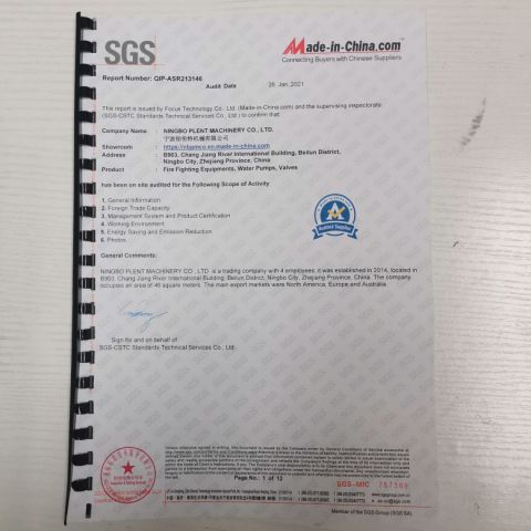 Audited Supplier 2 certificate of NINGBO PLENT MACHINERY CO., LTD. – certificate photo, supplier certificates section