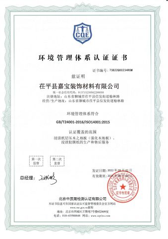 Certificates certificate from Chiping Jiabao Decoration Materials Co., Ltd.