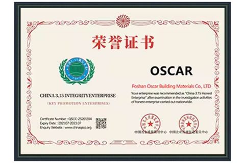 315 Honor Certificate certificate from Foshan Oscar Building Materials Co., Ltd.