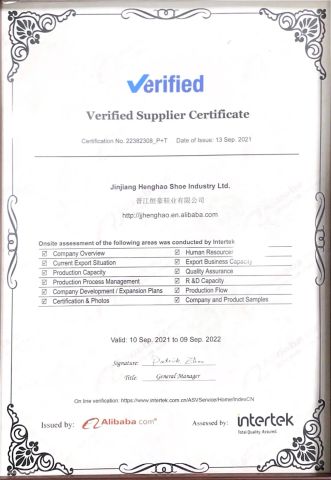 intertek certificate from Jinjiang Henghao Shoe Industry Ltd.