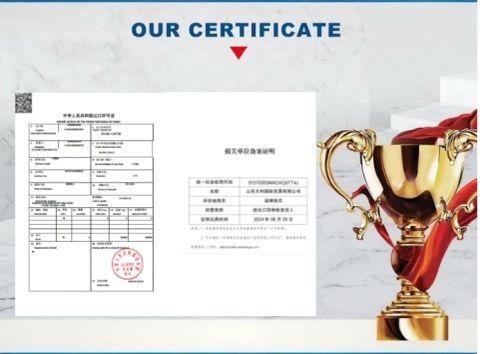 Our Certificate certificate from Shandong Tianli International Trade Co., Ltd.