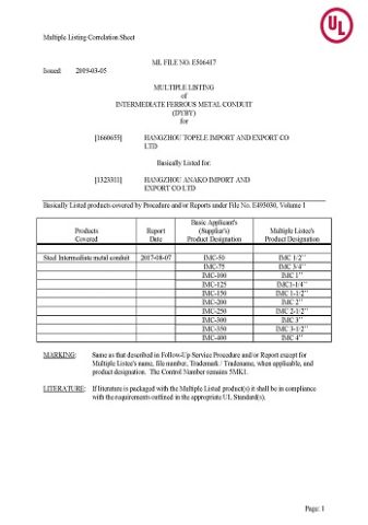UL Certificate certificate from Hangzhou Topele Import And Export Co., Ltd.