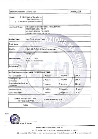 EU certificate from Wuhu Lovelymate Gas Co., Ltd.