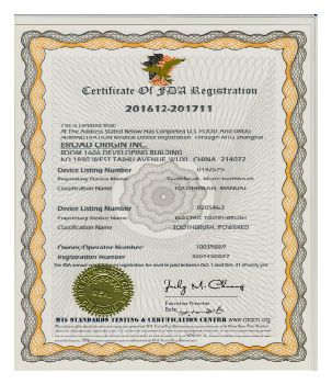 FDA certificate from Broad Origin Inc.