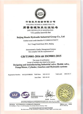 ISO19001 certificate from Jiangsu Huafilter Hydraulic Industry Co., Ltd.