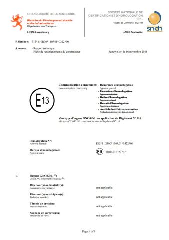 E-Mark(DYS-06) certificate from Danyang Feilun Gas Valve Co., Ltd.