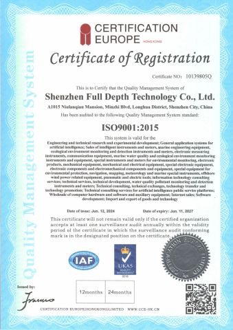 ISO9001:2015 certificate from Shenzhen Full Depth Technology Co., Ltd.