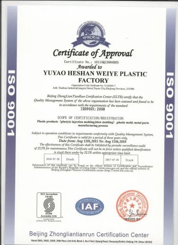 ISO 9001 certificate of NINGBO WELLJAR PLASTIC TECHNOLOGY CO., LTD. – certificate photo, supplier certificates section