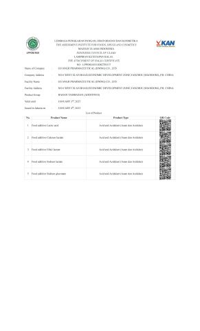 HALAL certificate from Jining Mingcheng International Trade Co., Ltd