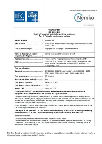 IEC certificate from Foshan Jingshun Electrical Appliance Co., Ltd.