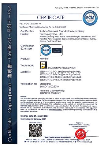 CE certificate from Xuzhou Shenwei Foundation Machinery Technology Co., Ltd