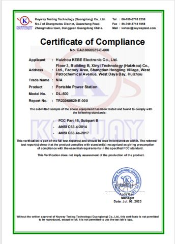 Certificate of Compliance certificate of Shenzhen Kebe Electronic Co., Ltd – certificate photo, supplier certificates section