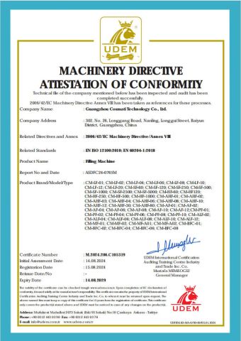 Filling Machine certificate from Guangzhou Cosmati Technology Co., Ltd