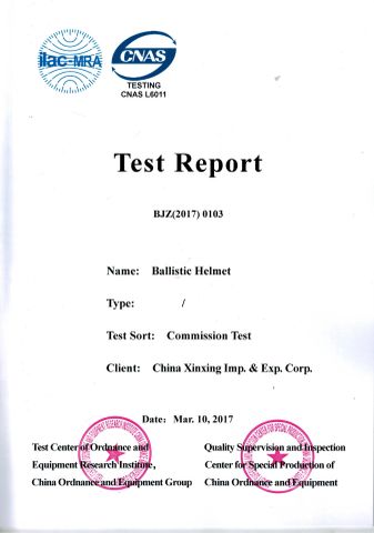 Test Report-Bulletproof Helmet certificate from China Xinxing Xiamen Imp. & Exp. Co., Ltd.