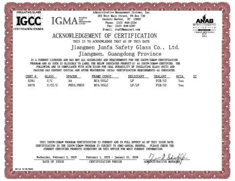 Jiangmen Junfa IGCC Certificate 2025 certificate from Foshan Xingyu Anya Technology Co., Ltd
