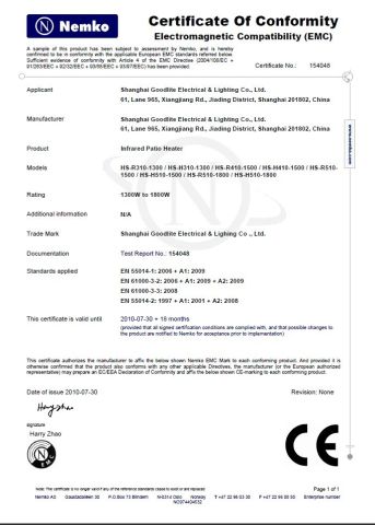 ce certificate from Halo-Infrared Technologies Co., Ltd.