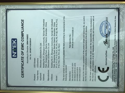 CE-EMC certificate from Shenzhen LEDventure Co., Ltd.