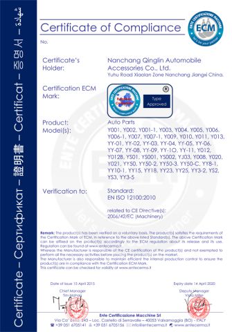 CE certificate from Nanchang Qinglin Automobile Accessories Co., Ltd.