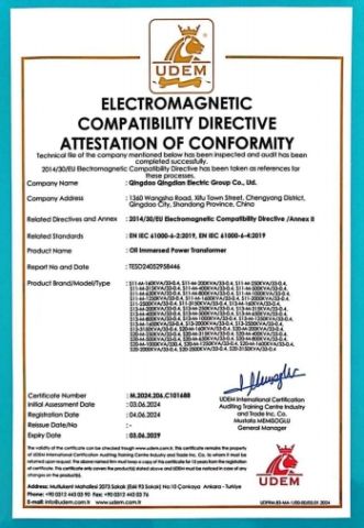 UDEM CE EN61000 certificate from Qingdao Qingdian Electric Group Co., Ltd.