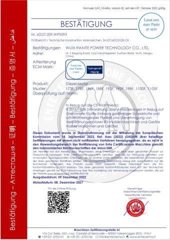 Germany Emission 5 certificate certificate of Wuxi Ifanite Power Technology Co. Ltd – certificate photo, supplier certificates section