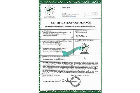 Istituto Servizi Europei Tecnologici certificate from Hangzhou Nuohua Machinery Co., Ltd.