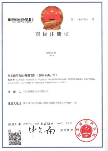 Our trade mark certificate from NINGBO RELAN IMP. & EXP. CO., LTD.