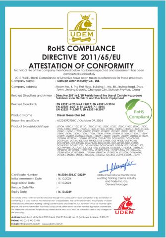 RoHS certificate from Sichuan Leton Industry Co., Ltd