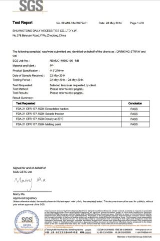 FDA certificate from Shuangtong Daily Necessities Co., Ltd. Y. W.