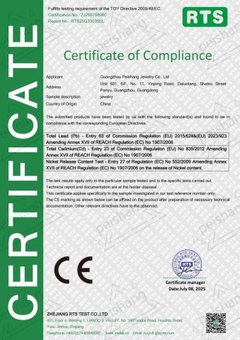 CE certificate from Guangzhou Peishang Jewelry Co., Ltd.