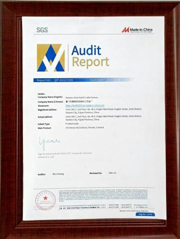 AUDIT REPORT certificate from Xiamen Jimei Kailili Crafts Factory