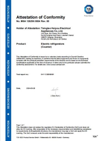 Certificate certificate of Tsingtao Haiyou Electrical Appliances Co., Ltd. – certificate photo, supplier certificates section