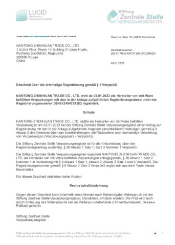 EPR certificate from Nantong Zhenhuan Trade Co., Ltd.