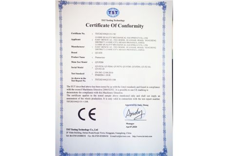 CE certificate of Luohe Quality Mechanical Equipment Co., Ltd. – certificate photo, supplier certificates section