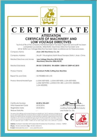 CE certificate from JMD Machinery Co., Ltd.