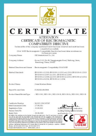 CE for Grain Moisture Meter certificate from SKZ International Co., Ltd.
