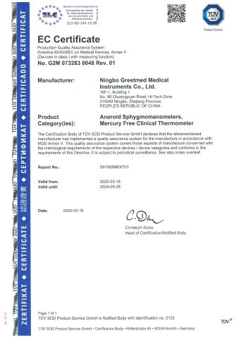 CE certificate from Ningbo Greetmed Medical Instruments Co., Ltd.