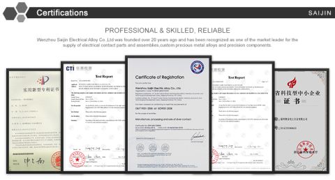 SAIJIN certificate certificate from Wenzhou Saijin Electrical Alloy Co., Ltd
