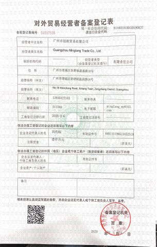 License Photo certificate from Guangzhou Minglang Trade Co., Ltd.